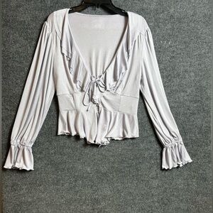 Anthropologie Long-Sleeve Lavender Ruffled Tie-Front Top - Size Medium (M)